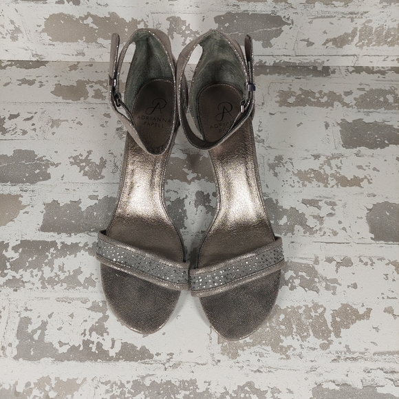 Adrianna Papell Silver Strap Studded Open Toe Heel Sandals V125 - Picture 4 of 8